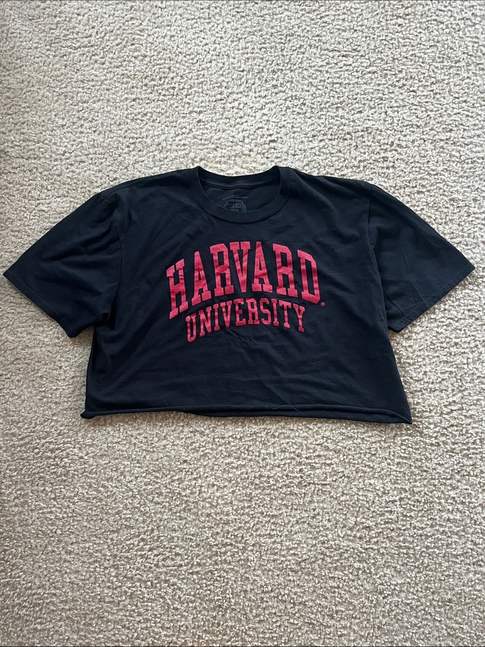 Harvard University Black Cropped Tee with Red Arch Logo